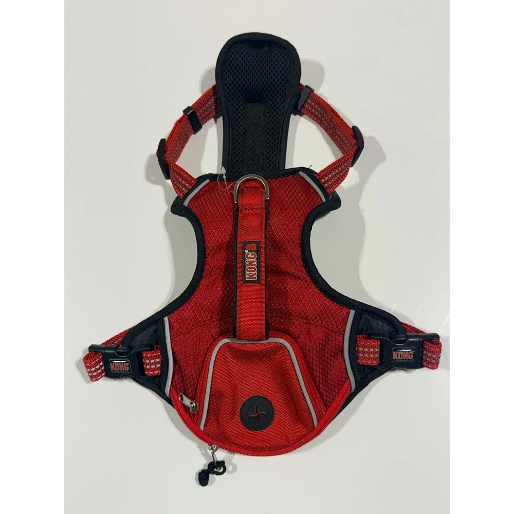 KONG Max Dog Harness Red Padded Ultra Durable Reflective Front Clip Pocket-Small